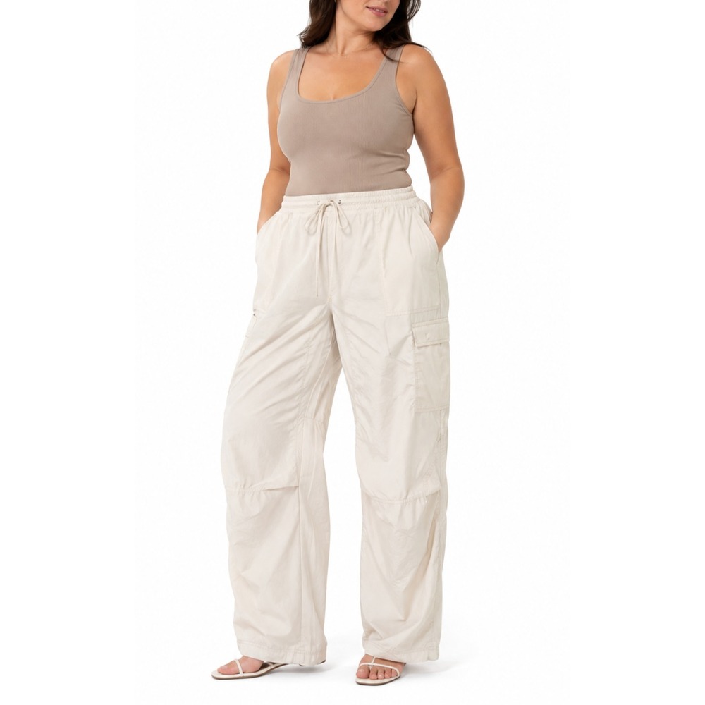 American Eagle Womens Cargo Pants Beige Size 14 Parachute Utility Y2K Drawstring